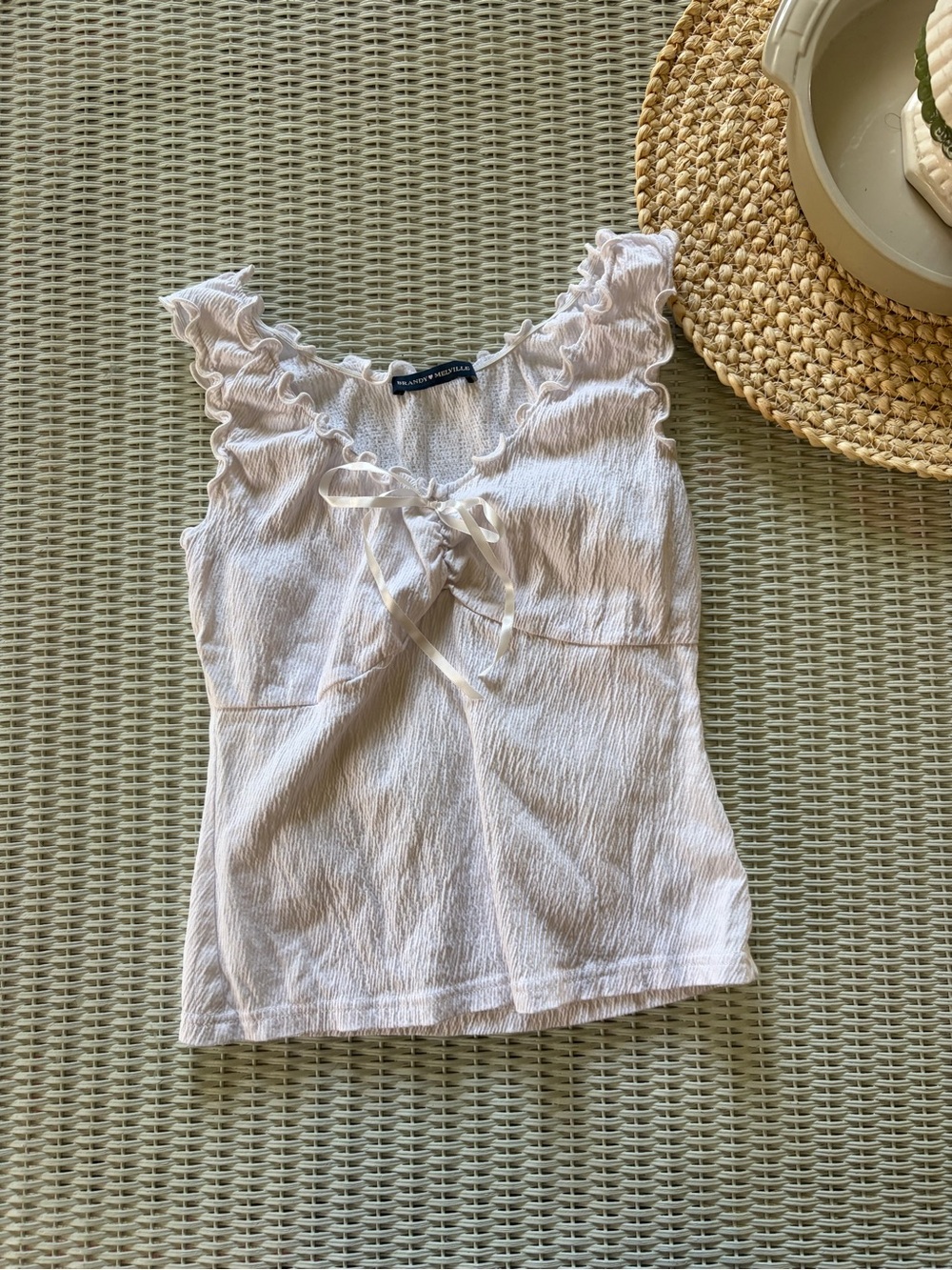 Brandy Melville White Ruffle Tie-Front Camisole